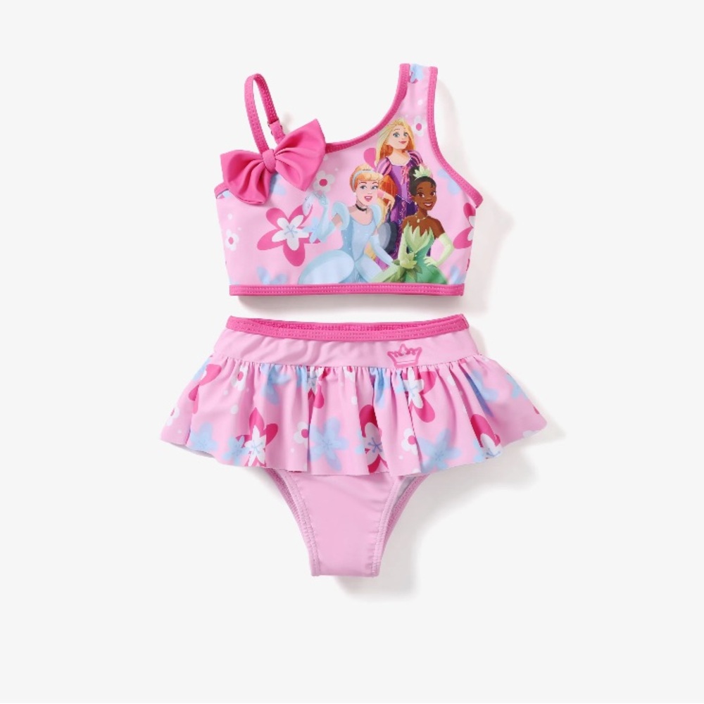 Disney Princess Girls Tina/Rapunzel/Cinderella Bow-shoulder Bikini Swimsuit
